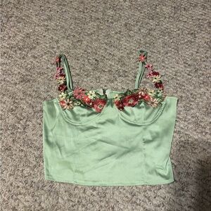 Princess Polly Green Floral Embroidered Crop Top